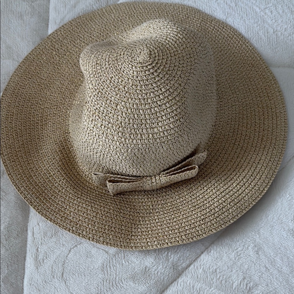 Janie and Jack Beige Woven Hat with Bow
